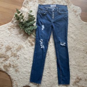 Free People Button-Up Distressed Skinny Jeans